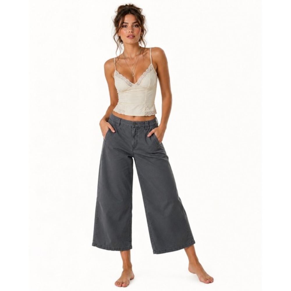 KanCan Women Grey Crop Wide Leg Pants High Rise Stretch Trousers  Size‎ 6 NWT